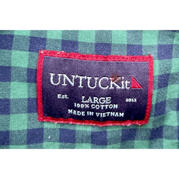 UNTUCKIT Short Sleeve Button Up Shirt Pen-Strip Cotton Men’s Green SIZE LARGE - Picture 6 of 9
